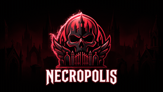 The Necropolis red skull and gothic city banner